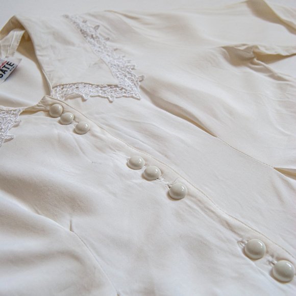 80s cream oversized collar blouse m medium / long sleeve lace blouse / lace bib - Picture 7 of 7